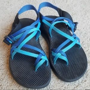 Blue and Turquoise Double Toe Strap Chaco